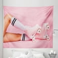 thumbnail image 1 of Summer Pink Tapestry, Cropped Image of Feet Wearing Retro Style Four-wheeled Skates Art Print, Fabric Wall Hanging Decor for Bedroom Living Room Dorm, 5 Sizes, Multicolor, by Ambesonne, 1 of 1