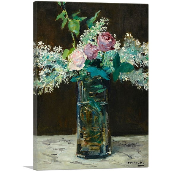 ARTCANVAS Lilac and Roses 1883 Canvas Art Print by Edouard Manet - Size: 26" x 18" (0.75" Deep)