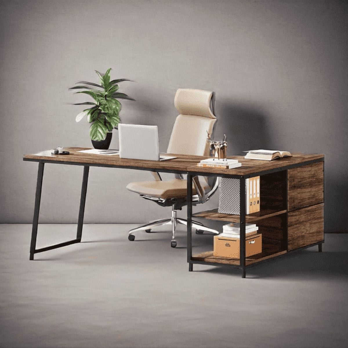 L-Shaped Desk with 3 Drawers & 2-Tier Shelves - 53"W×39.37"D×29.53"H, Reversible Workstation, 250lb Capacity - for Home Office & Gaming