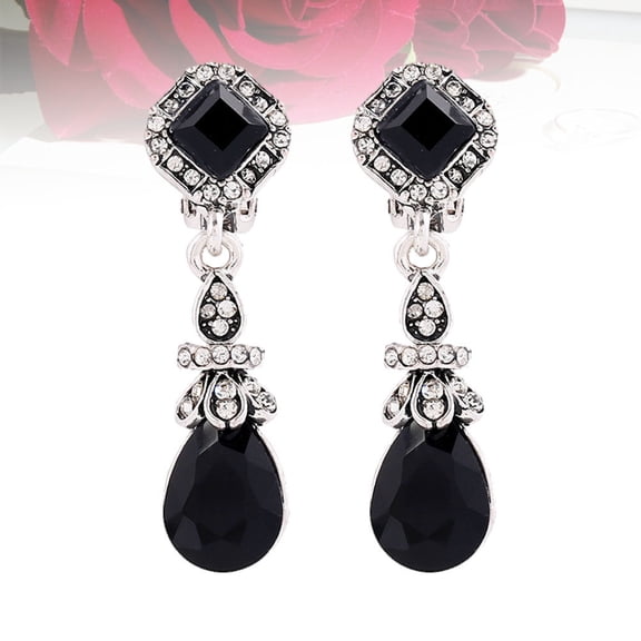 EXHUMKY Vintage Black Pendant Earrings Ear Clips Material Stylish Jewelry Accessories