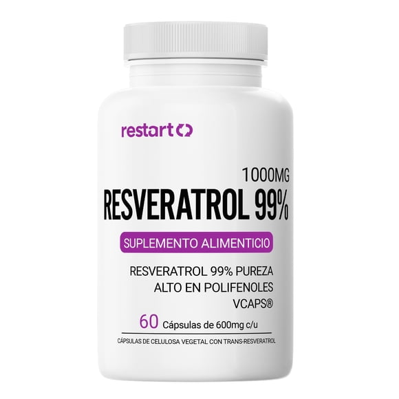 RESTART Trans Resveratrol 99% 1000mg con Polifenoles – Puro, Inulina, Alta Pureza – 60 Cápsulas