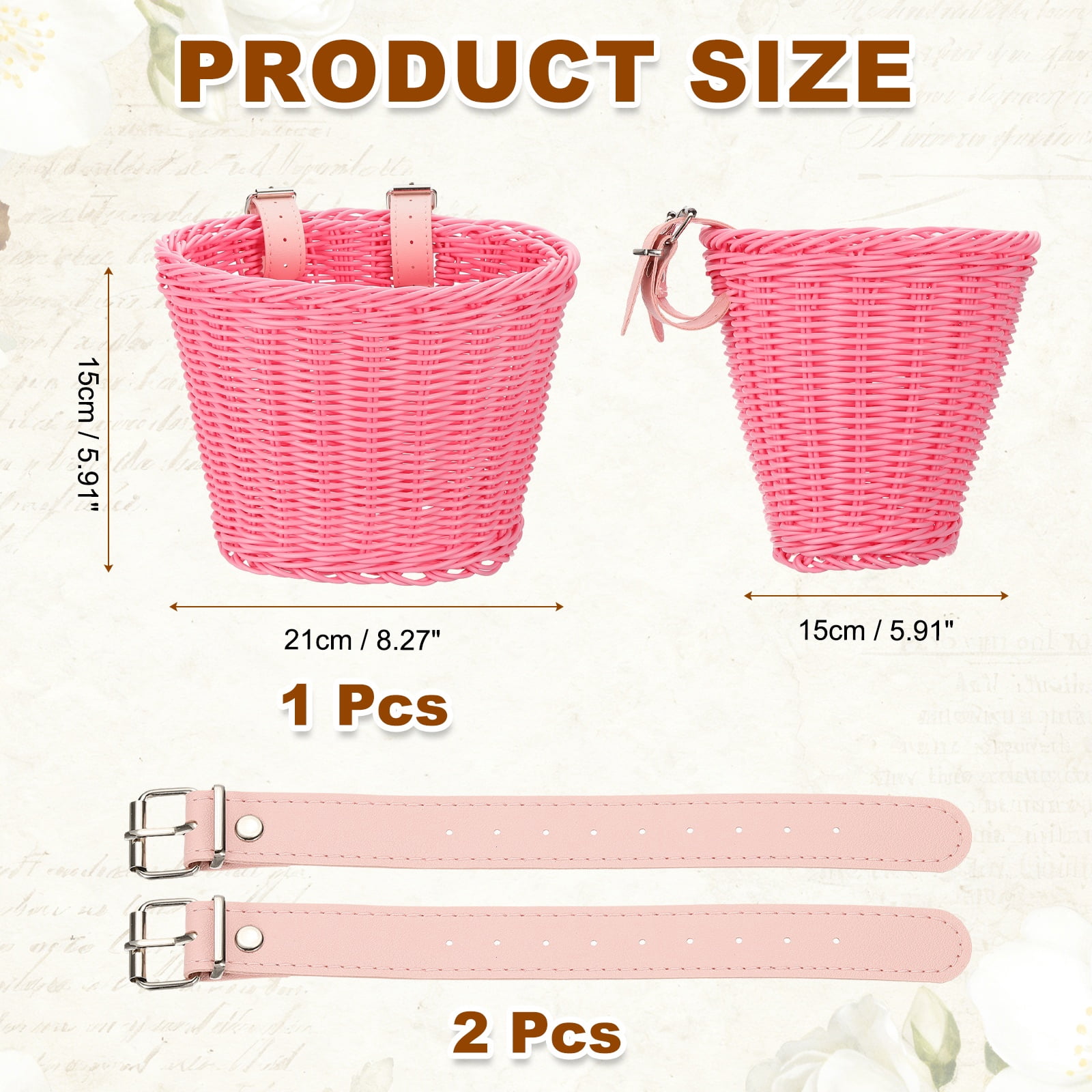 Uxcell Bike Basket Front, Hand-Woven Bicycle Basket with Adjustable PU Belts 1 Pack & Pink-Fitting For(Most Road Bikes, Bicycles/Scooters)