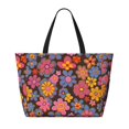 thumbnail image 2 of Women'S Large Capacity Beach Bag Travel Bag 17.7×15in Waterproof And Durable Portable Can Be Used For Daily Play Travel Shopping Gym Retro Groovy Flowers Pattern (7), 2 of 7