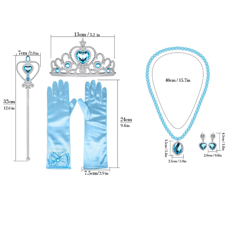 Vicloon Ensemble de Bijoux Princesse Couronne d'elsa, Bleu 8 PCS Princesse Accessoires pour Costume Dress Up, Diadème Couronne Baguette Magique Collier Gants Boucles Dd'oreilles pour Filles Cosplay