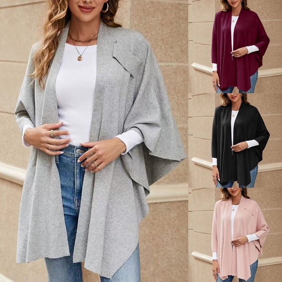 Women's Knitted Poncho Wrap Front Open Shawl Elegant Winter Cape Topper
