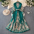 thumbnail image 2 of Vestidos de palacio de manga larga con estampado Vintage, vestido largo con dobladillo grande, vestido de cuello de pie de un solo pecho a la moda, primavera y otoño, 2 of 5