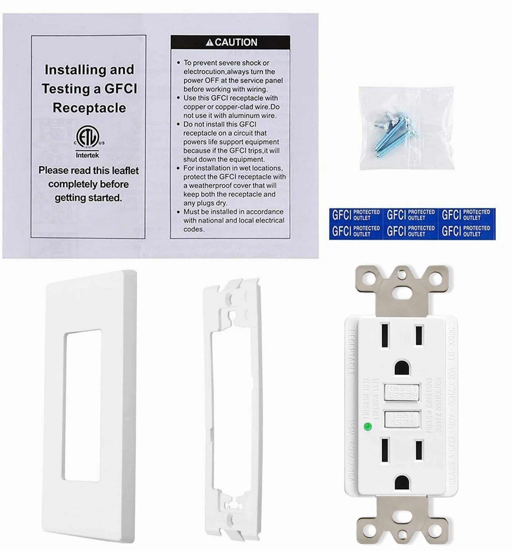15 Amp Gfci Outlet Led Indicator Ground Fault Circuit Interrupter Non-Tr Kitchen
