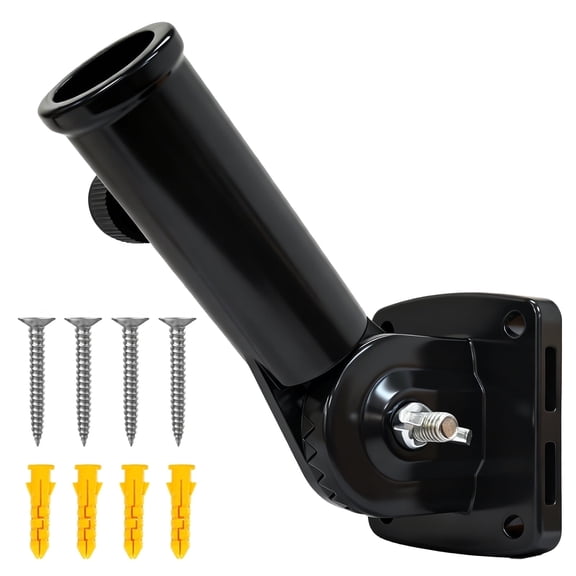 FIASON 1 Pack 1 Inch Black Metal Adjustable Flag Pole Holder Heavy Duty Aluminum Alloy 180° Rotating Flag Holder with Stainless Steel Hardware 13 Position Flag Bracket Flag Pole Mounting Bracket