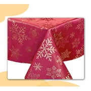 Fancy Metallic Snowflake Christmas No-Iron Soil Resistant Fabric Holiday Tablecloth