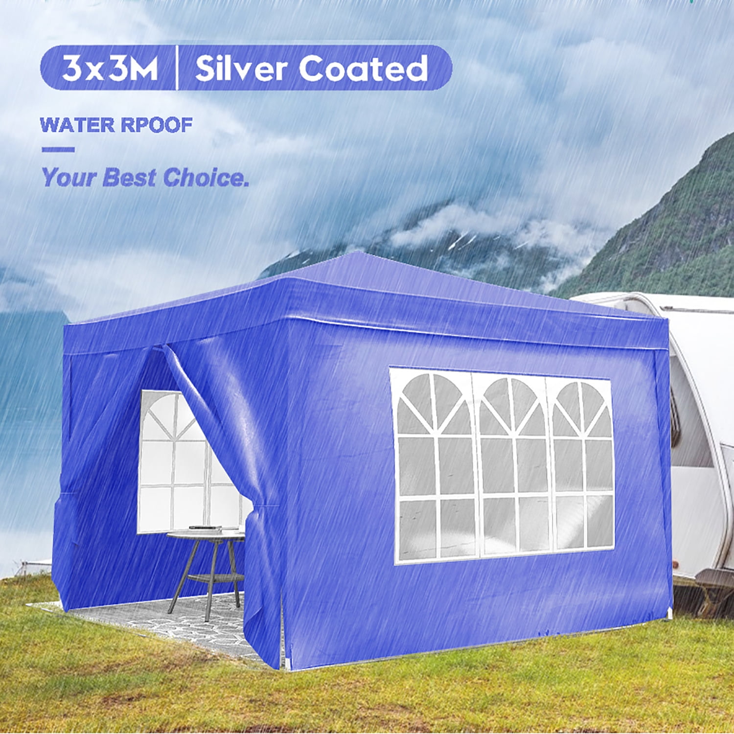 Aimee Lii 120"x120" Pop Up Tent, Backyard Canopy Gazebo with Sidewalls, Outdoor Patio Awnings for Party Camping BBQ Events, Blue Aimee Lii 120"x120" Pop Up Tent, Backyard Canopy Gazebo with Sidewalls, Outdoor Patio Awnings for Party Camping BBQ Events, Blue