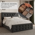 thumbnail image 2 of Tamaño completo-size marco de cama: 4 almacenamiento cajones, cabecero, linen forrado platform, de madera slats support, no box spring, button tufted design, dark gris, 2 of 7