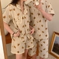 thumbnail image 3 of Conjunto de ropa de casa Kawaii para parejas, ropa de dormir a cuadros con estampado de oso de dibujos animados, ropa de noche de verano, pantalones cortos, camisas, conjunto de dos piezas S175, 3 of 4