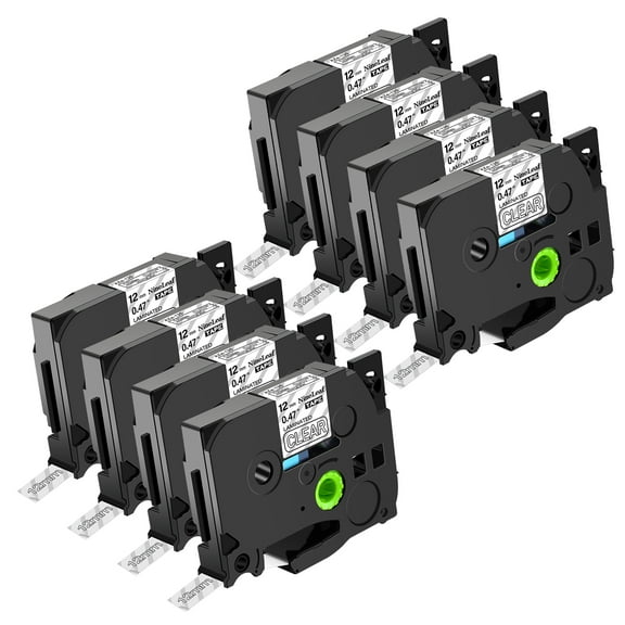NineLeaf 8 Pack Compatible for Brother P-touch TZe-135 TZe135 TZ-135 TZ135 12mm 1/2'' White on Clear Laminated TZe TZ Label Tape 0.47" x 26.2ft