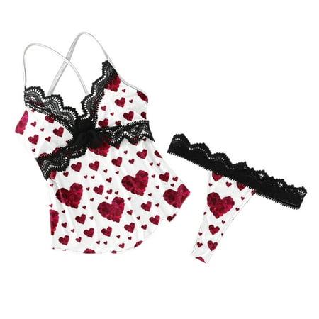 

Women Print Pajamas Sleeveless Lace Cami Underwear Lingerie Sleepwear Set Pajamas