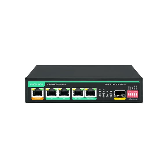 Switch PoE LINOVISION Solar de 5 puertos con gestión de batería UPS