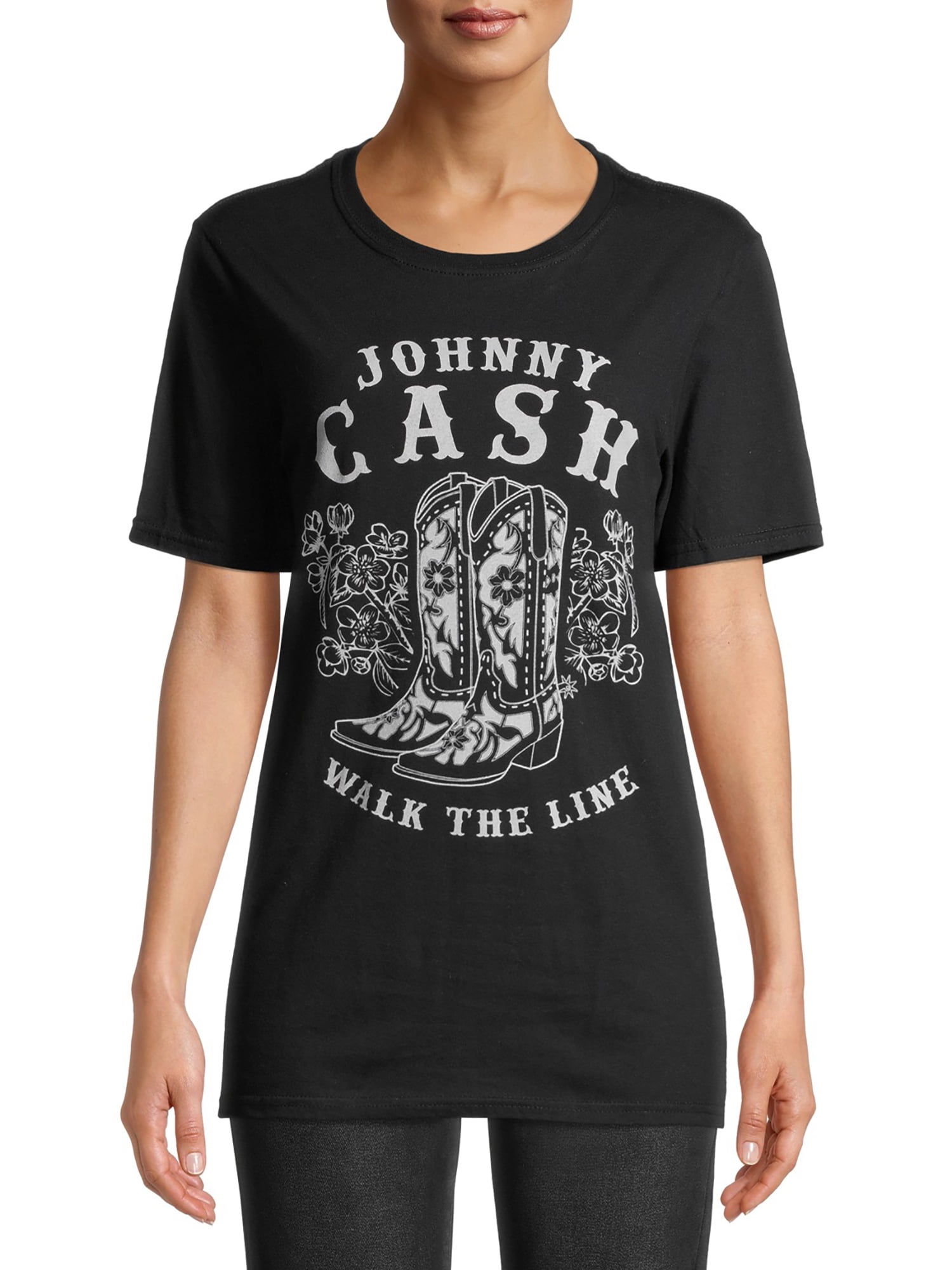 Johnny Cash Women's Walk The Line Shoes Boyfriend Fit T-Shirt