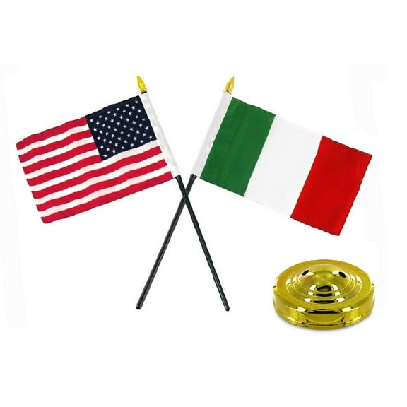 Italy Italian w/ USA American Flag 4"x6" Desk Set Table Stick Gold Base