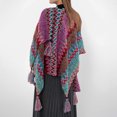 thumbnail image 4 of XFLWAM Women's Striped Knitted Shawl Wrap Fringed Hem Poncho Sweater Thickened Tassel Pullover Cape Tops Hot Pink Free Size, 4 of 6