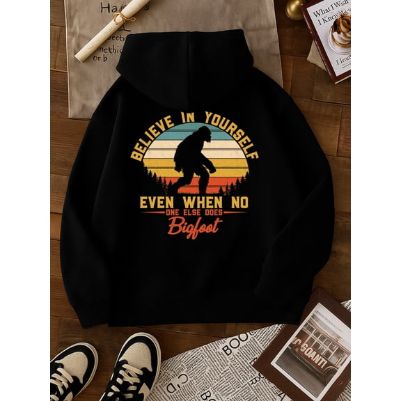 Bigfoot Believe Hoodie sweatshirt Camping men graphic hoodies black Everyday sweatshirt for the office, dates and outings comfortable aesthetic gift beer cute Fashion Unisex hoodie