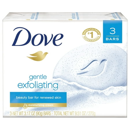 Dove Beauty Bar Gentle Exfoliating With Mild Cleanser, 3.17 oz, 3 Bars