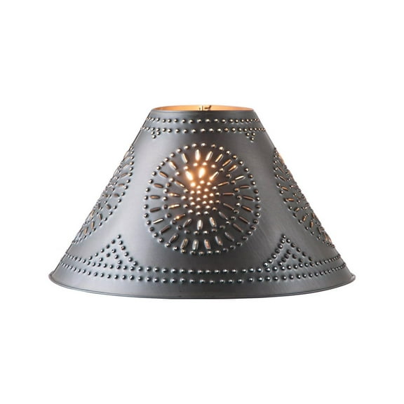 Irvin's Tinware, K16-03, 15-Inch Metal Tinner's Shade with Punched Chisel Design in Smokey Black, Rustic Country Lighting