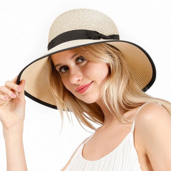 Womens UPF50 Foldable Summer Panama Hat Wide Brim Fedora Sun Straw Hat Beach Hat Sun Hat Foldable Gardening Hiking Cap for Women