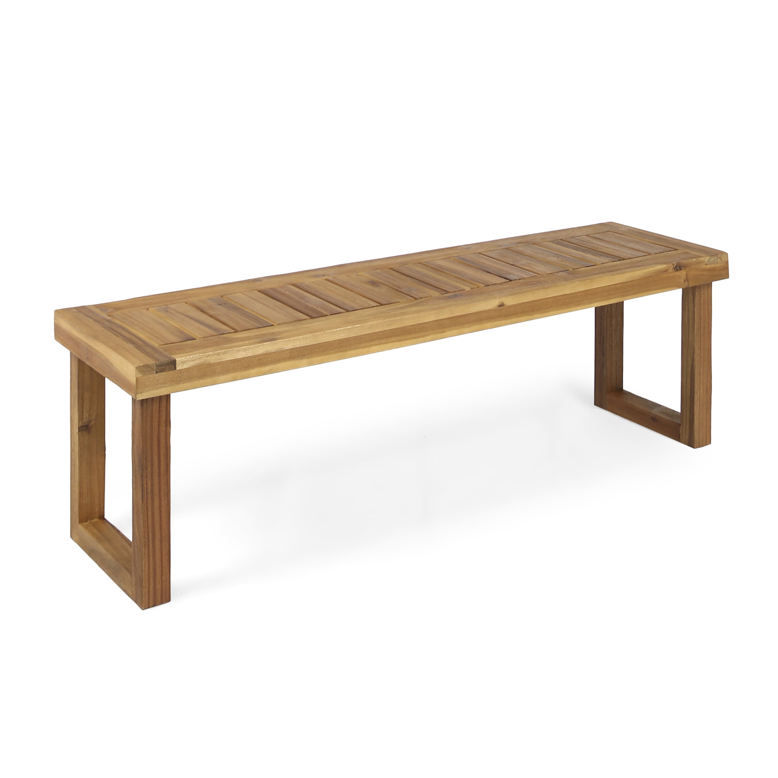 Outdoor Solid Wood Bench Set of 2, Acacia Wood Leisure Benches for Patio Garden, Natural