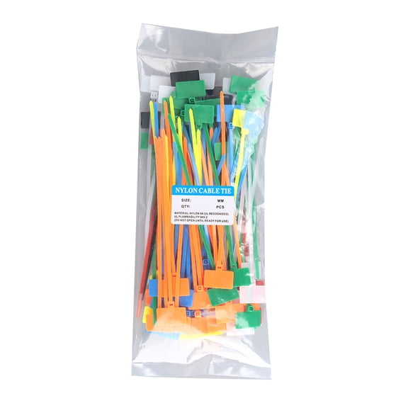 OIUR 100 Pcs Nylon Marker Cable Zip Ties Self-Locking Zip Tags with Write on Cord Label for Electronics Network Ethernet Wire Organization