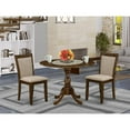 thumbnail image 2 of East West Furniture 3-Piece Dining Room Set Includes a Wood Table with Drop Leaves and 2 Light Tan Linen Fabric Upholstered Chairs - Sand Blasting Antique Walnut Finish, 2 of 2