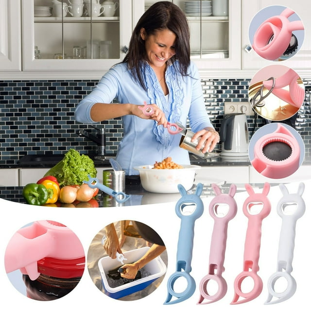 Fiudx Abrelatas Multifuncional 4 En 1, Mango Ergonómico, Diseño Compacto, Esencial para La Cocina, Fácil de Limpiar, Acero Inoxidable y Plástico, Tamaño 20 X 5 Cm, Juego de 2 Piezas