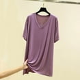 thumbnail image 2 of AherBiu Pajama Tops for Women V Neck Short Sleeve Long Top Tees Tshirts Comfy Loose Homewear Shirt, 2 of 5