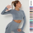 thumbnail image 2 of Ropa de yoga sin costuras europea y americana, de manga larga, elástica, plisada, de secado rápido, ropa de yoga de fitness de manga larga, 2 of 6