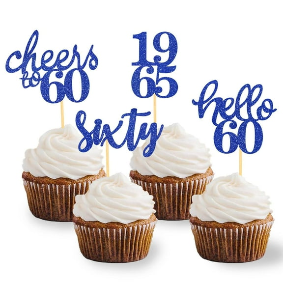 10pcs Glitter 60th Birthday Cupcake Toppers for Celebrating Sixty Years Old Birthday Party Decorations (Blue 2)
