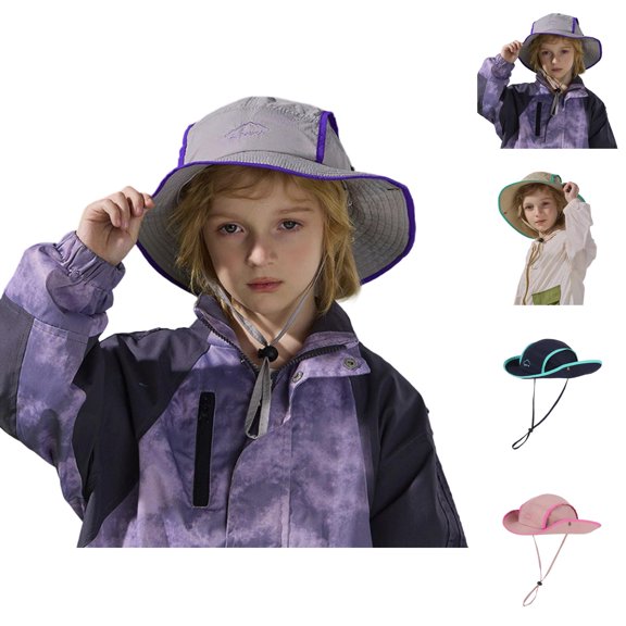 Kids Waterproof Wide Brim Bucket Hat Outdoor Sun Protection Cap Breathable Lightweight Adjustable Chin Strap Fishing Hiking Beach Travel Hat for Boys Girls Summer Adventure Daily Wear Essentials