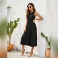 thumbnail image 5 of IWEMEK Womens Dress Casual Trendy Jacquard Halter Dresses Bohemian Beachy Pleated Black Sundress Wedding Guest Clothes, 5 of 7