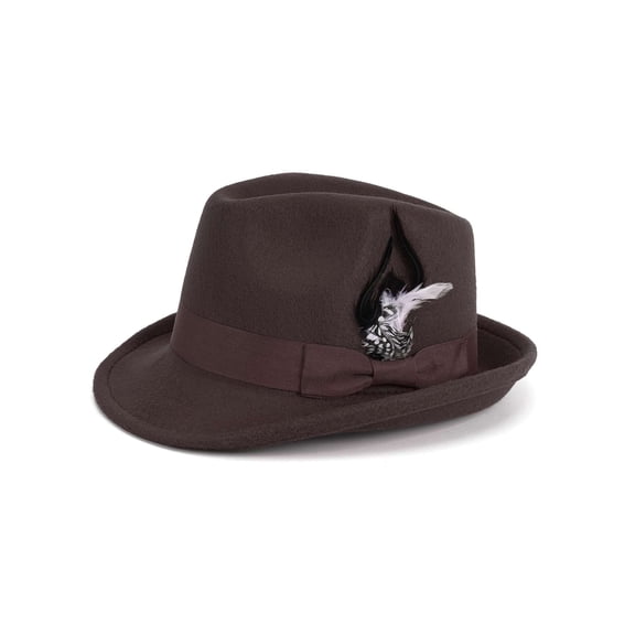 Gustave Felt Fedora Trilby Hat for Men Women Short Brim Vintage Jazz Panama Church Dress Hat with Feather Band - Brown