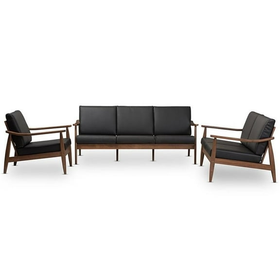 Bowery Hill 3 Piece Wood Upholstered Sofa Set in Black and Brown