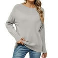 thumbnail image 2 of Sakmal Gray Ladies Sweaters Fall Fashion Crew Neck Plain Sweaters for Women S, 2 of 9