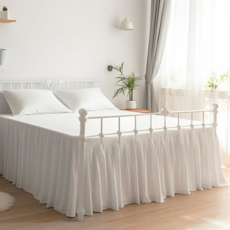 Bed Skirt Queen Size White Ruffled Bed Skirts with Split Corners Dust Ruffle Bed Skirt with Platform 18 inch Drop White