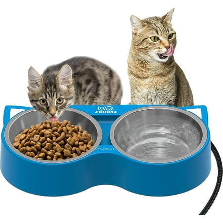 ZJQYDS Heated Cat Bowl for Outdoor Cats in Winter, Heated Water Food Bowl with 2 Stainless Steel Bowls 23 OZ Each, Waterproof Heated Pet Bowl for Outside Cat Dog Bird, No More Frozen Food or Water.