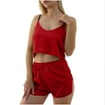 thumbnail image 1 of Mikilon Ensemble de Détente Confortable pour Femmes, Tenue d'Intérieur 2 Pcs, Camisole à Bretelles, Soie Simulée, Ensemble de Détente Décontracté, Rouge, P, 1 of 6