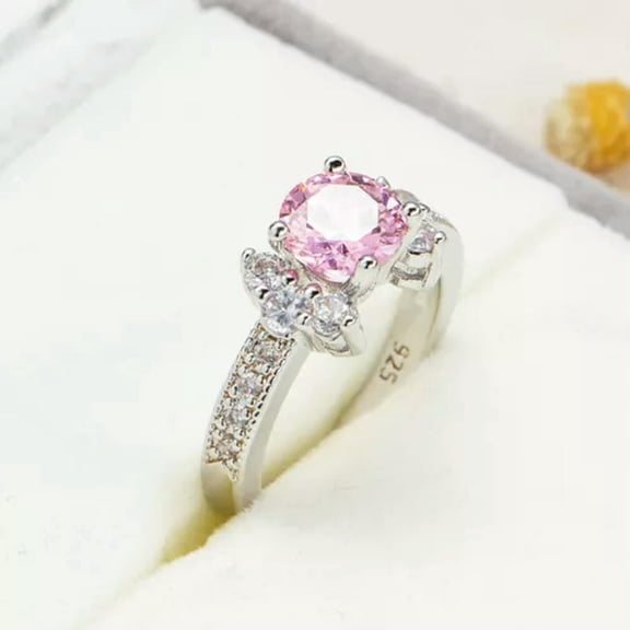 8*8mm Women's Pink Cubic Zircon 925 Silver Fashion Jewelry Ring Size 6-10
