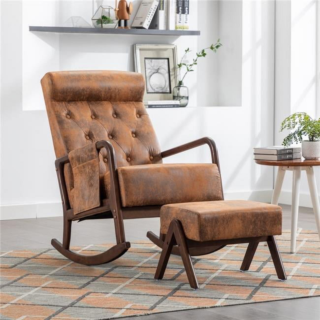 Powell Quinlan Mid Century Modern Woven Rope Beechwood Rocking Chair Natural Walmart