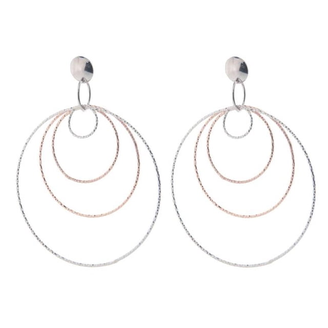Fronay 125122P Diamond Cut Concentric Hoop Earrings in Sterling Silver & Pink Rhodium