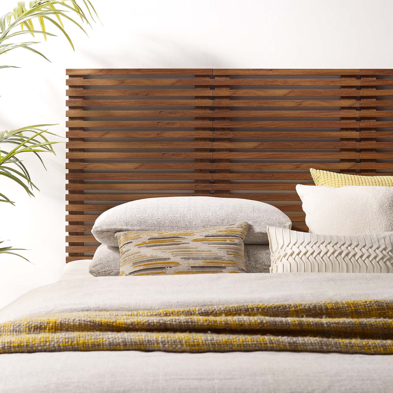 Modway Render Wall Mount Modern Wood Queen Headboard in Walnut