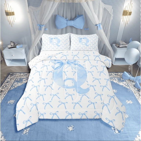 Erosebridal Initial Letter Bedding Twin Comforter Set,Monogrammed Bowknot Down Comforter,Kawaii Decoration,Reversible,Lightweight,2-Piece
