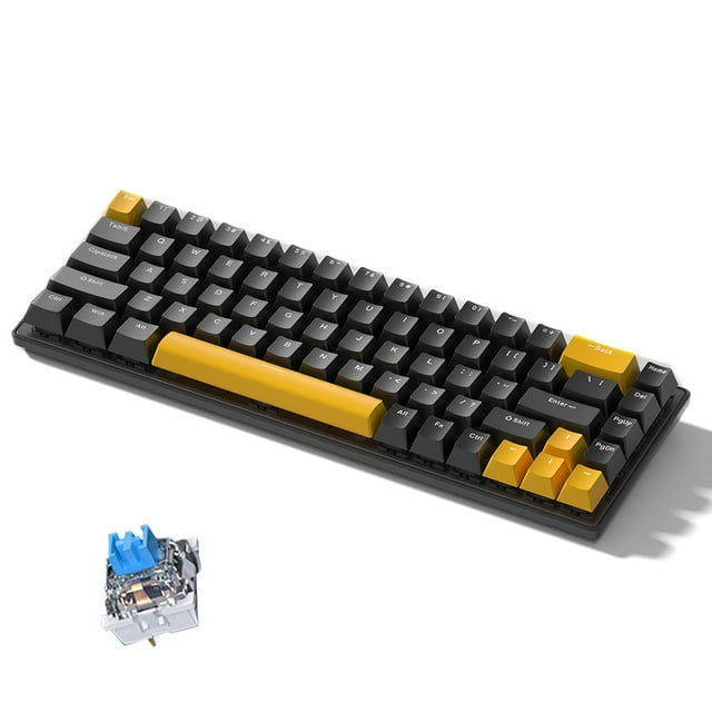 yeacher Clavier Mécanique Compact à 68 Touches avec Commutateur Bleu, Design Noir et Jaune, Rétroéclairage RVB, Connexion USB-C, Câble de 1,5 m