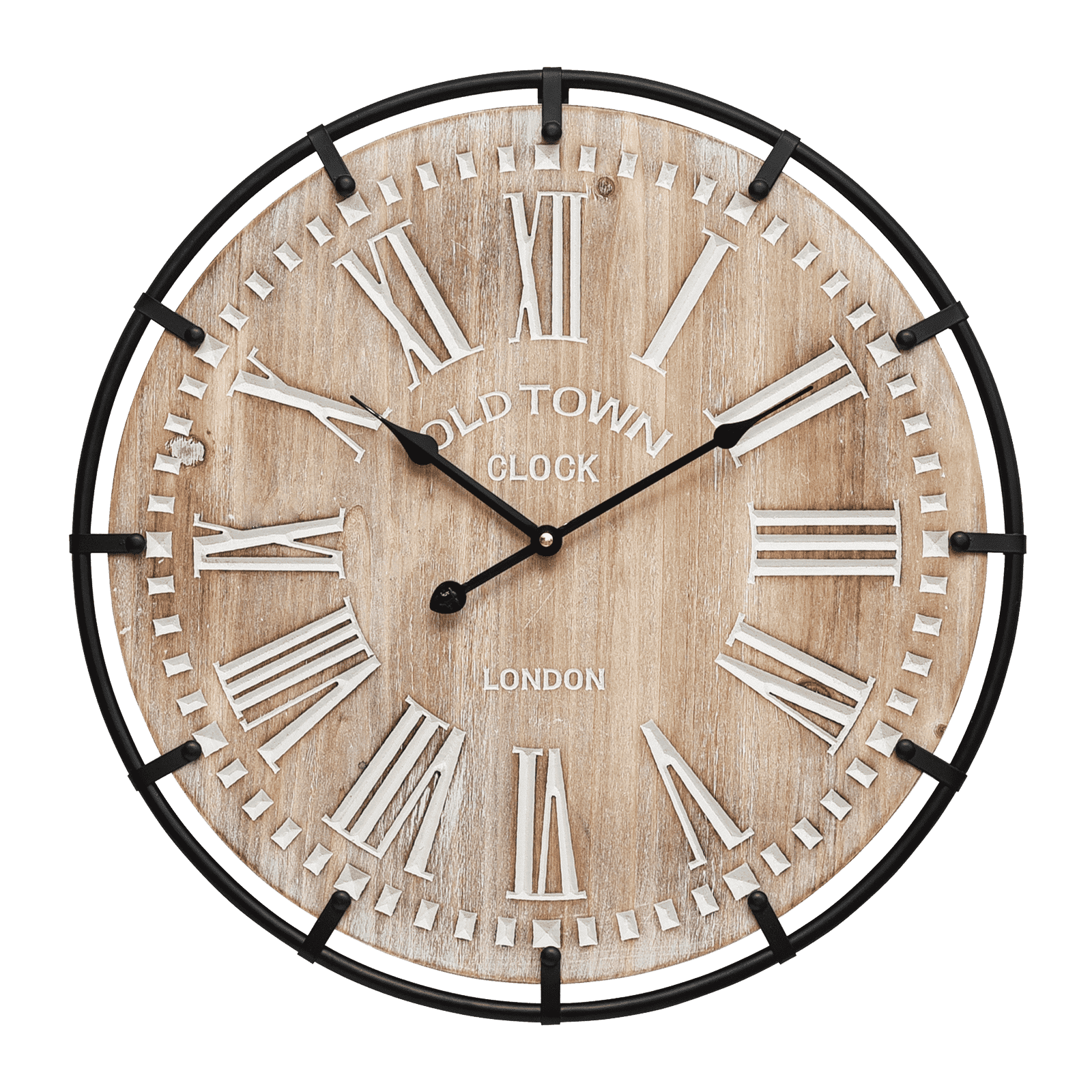 EMAX HOME 24 White Roman Numeral Clock, Shabby Chic Wood Metal Wall Clock