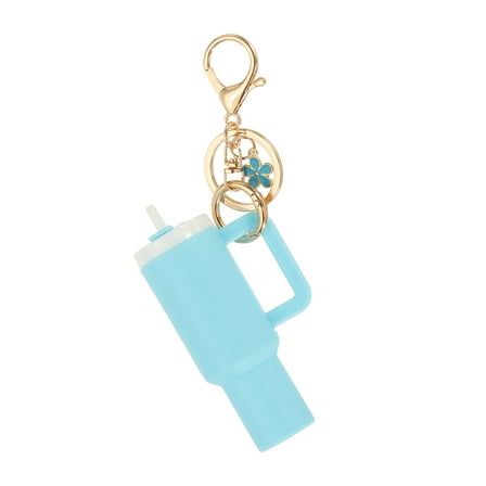 Uxcell Mini Cup Keychain, 1Pcs Mini Tumbler Keychain Lip Balm Holder Cute Cup Charm for Women Handbags Backpack, Blue Flower