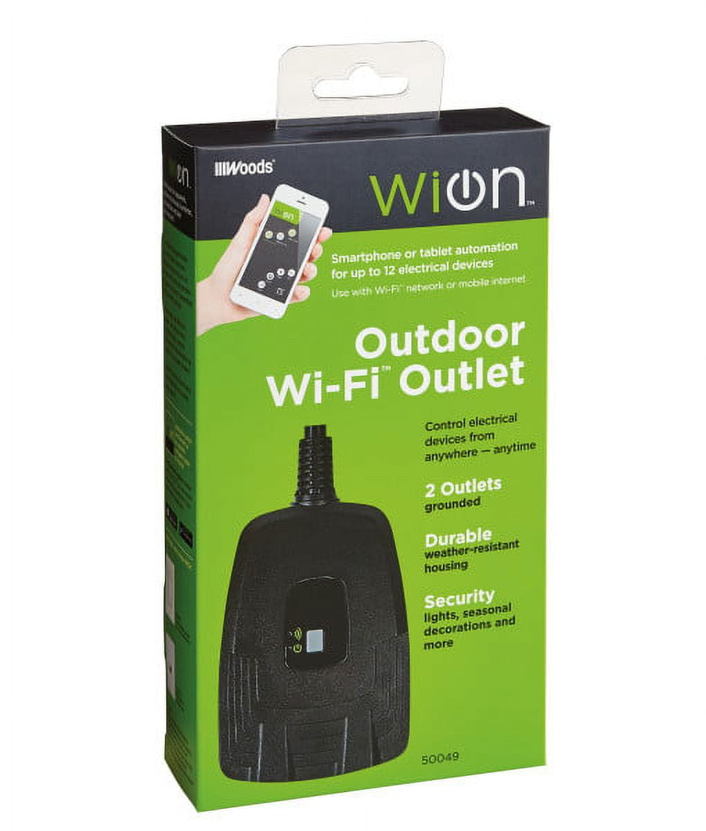 WiOn 50049 Outdoor Wi-Fi Wireless Plug-In Switch, Smartphone And Tablet  Automation For Up To 12 Devices, 2 Grounded Outlets, Weather Resistant,  Energy